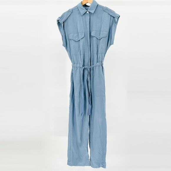 Y2K Rag & Bone Light Blue Linen Blend Button-Front Utility Jumpsuit - Picture 1 of 8
